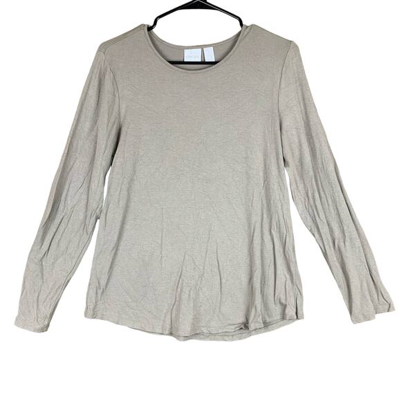 Chicos Womens Blouse Tan Shirt Long Sleeve Round Neck Workwear Stretch 1 (M) - Picture 1 of 12